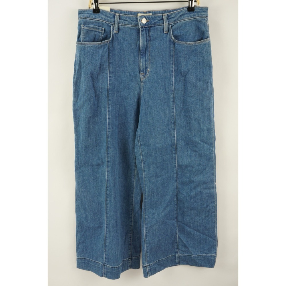 New L'AGENCE Houston High Rise Wide Leg Crop Jeans Womens 32 Blue Denim 5 Pocket
